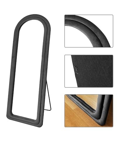 KOMCOTE Arched Floor Mirror, 24"L x 63"W, Black, Modern, Freestanding, Full Length, Flannel Frame 6
