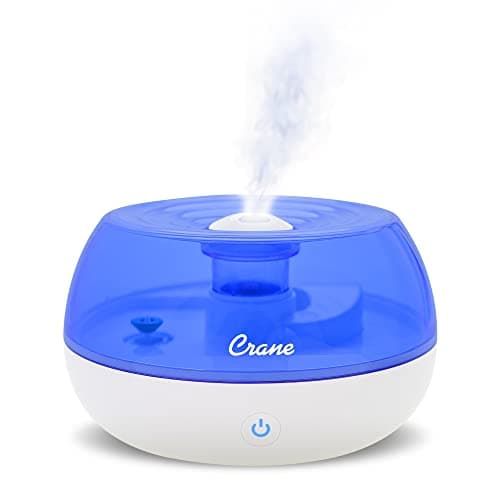 Crane Personal Ultrasonic Cool Mist Travel Humidifier and Vaporizer for Congestion Relief, 360° Adjustable Nozzle, Filter-Free .75 Liter Tank, Blue/White, Office Humidifier