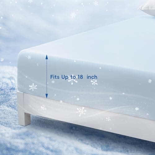 PHF Luxury Cooling Fitted Sheet King Size for Spring Summer, Breathable Q-Max > 0.47 Widen 18" Deep Pocket Silky Bottom Sheet for Hot Sleeper Night Sweats, Ice Blue 5
