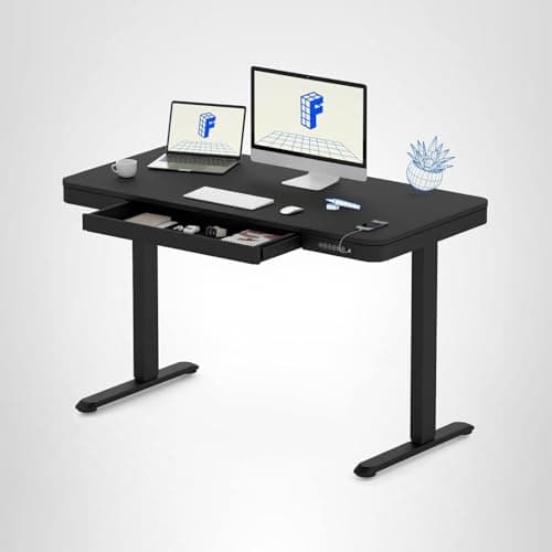 FLEXISPOT Comhar Electric Standing Desk with Drawer Desktop & Adjustable Frame Quick Install w/USB Charge Ports (Black, Wood) 10