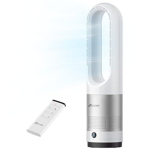 Zicooler Bladeless Fan for Bedroom, 22" Quiet Oscillating Tower Fan with Remote, 8 Speeds, 90° Wide-Angle, 35dB Quiet, 9H Timer, LED Display, Compact Bladeless Tower Fan for Living Room Office Kitchen