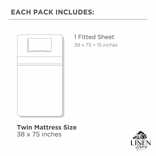 Linen Home 100% Cotton Percale Weave Fitted Sheet, Twin Size, White, 1 Deep Pocket Fitted Sheet, Fits Mattress Upto 16" Crisp and Cool Strong Bed Linen, 39"X75"+15" 6