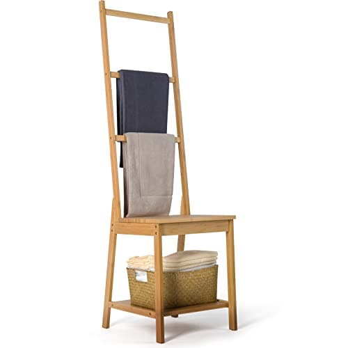 HYNAWIN Bamboo Bath Towel Rack, Multifunctional Bathroom Floor Shelf, Floor Storage Rack, Chair with Towel Rack, for Bathrooms and Bedrooms 6