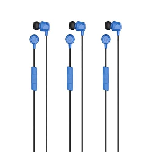 Skullcandy Jib Wired Earbuds with 3.5mm Plug, Noise Isolating Fit, Built-in Microphone Call and Track Control, Convenient for Travel (3 Pack) - Cobalt Blue