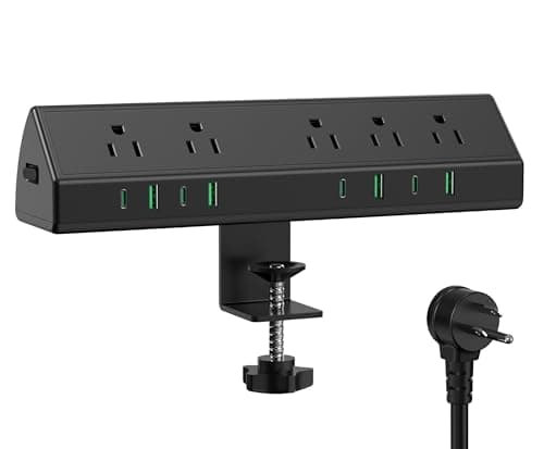 Jgstkcity Desk Clamp Power Strip,45W Fast Charging Station,4 USB-C,4 USB-A,Desk Mount Surge Protector,1875W Extension Cord with Multiple Outlets,ETL Listed,for Home Office Dorm Room