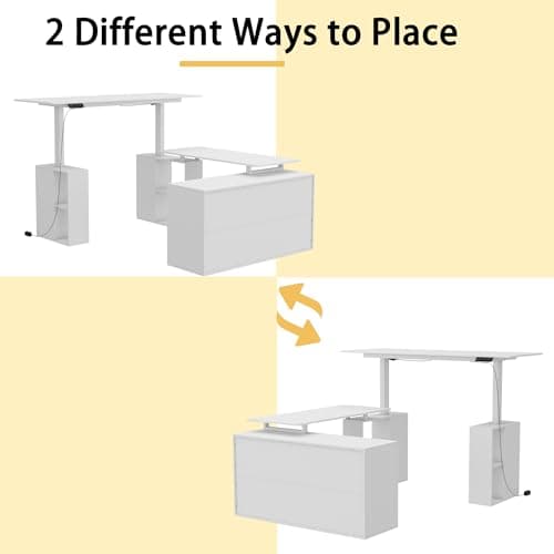 Homsee Electric Height Adjustable Standing Desk with Storage Cabinet, U-Shaped Computer Desk with Drawer & Open Shelves for Home Office, Workstation Desk for Writing Study Work Executive, White 7
