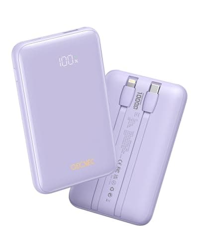Portable Charger 10000mAh, Cell Phone Portable Power Banks with 22.5W PD Fast Charging, Compact Phone Charger Built in Cable, Compatible with Apple, Samsung, Google, Motorola and More