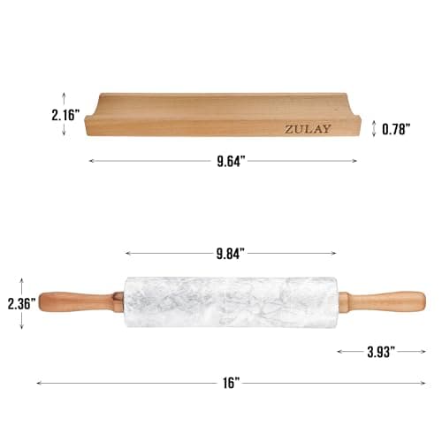 Zulay Kitchen 17-Inch Marble Rolling Pin With Stand - Polished Marble Rolling Pins For Baking With Long Beechwood Handle - Non-stick Roller Pin For Baking Pastries, Bread & Pizza 5