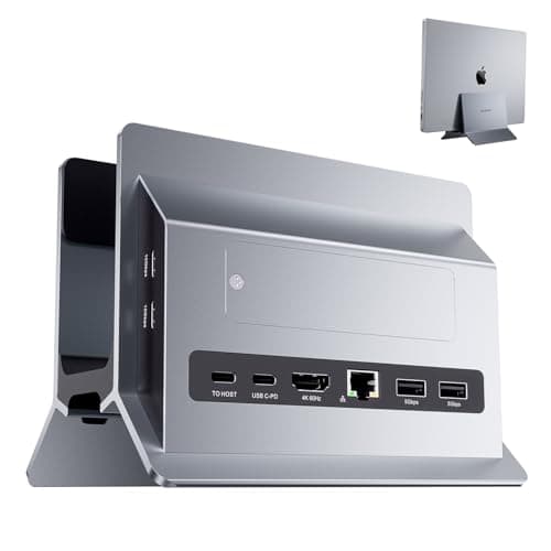 Vertical MacBook Docking Station, PULWTOP Docking Station for Mac mini with M.2 NVMe case for MacBook Pro/Air, 4K@60Hz HDMI, 2USB C 10Gbps, SD/TF, 100W PD, RJ45, 2 USB A for Windows Laptops