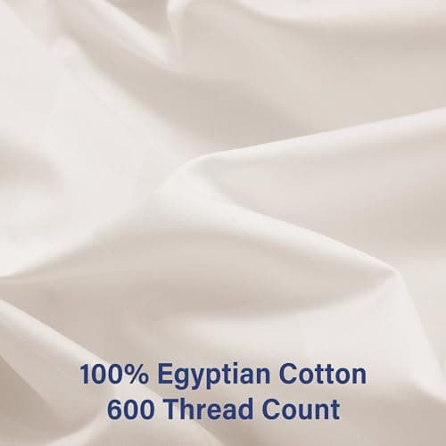 100% Egyptian Cotton Fitted Sheet Twin Size Only, 600 Thread Count, 8"-16" Deep Pocket Sateen Weave Bottom Sheet, Soft Breathable Hotel Quality, Foot Side Indicator (Twin, Striped Ivory) 2