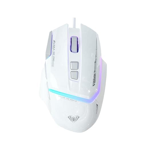 AULA S12Pro White Wired Gaming Mouse,12800 DPI Optical Gamer Mouse with RGB Backlit,8 Programmable Buttons,Software Supports DIY Keybinds Rapid Fire Button