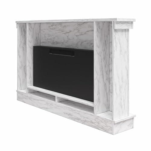 Novogratz Waverly 64 Inch Electric Fireplace with Mantel, Replaceable Fireplace Insert Heater, Remote Control, Timer, Color Changing Crystal Ember Flames, For Living Room or Bedroom, White Marble 6