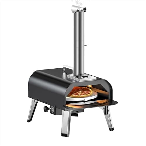 new outdoor Pizza oven 12 "wood pellet burning outdoor pizza oven, portable pizza oven with pizza stone and increased thermometer, high temperature glass window and rotary switch
