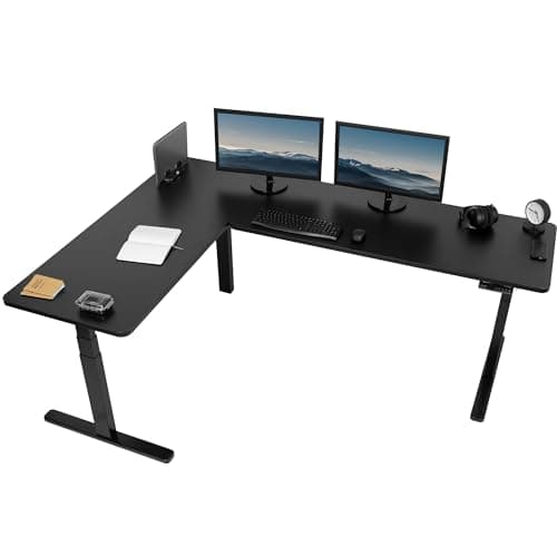 VIVO Electric Height Adjustable 83 x 60 inch Corner Stand Up Desk, 2 Black Solid Table Tops, Black Frame, Memory Controller, L-Shaped Workstation, 3E Series, DESK-KIT-3E8B