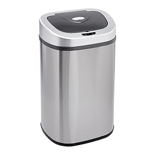 Amazon Basics Automatic Dual Compartment Trash Can with Lid, Hands-Free, Fingerprint Resistant, Odor Control, Stainless Steel, D-Shaped, 80 l, 2 Bins