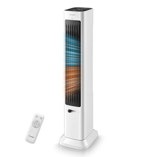FOHERE Oscillating Tower Fan and Heater Combo for Indoor Use, 12H Timer, ECO Mode, Tip-Over and Overheat Protection, White, 37.9 Inch