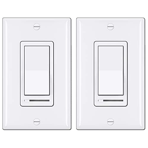 BESTTEN 2 Pack Dimmer Light Switch, Universal Lighting Control, Single Pole or 3 Way, Compatible with LED Dimmable Lamp, CFL, Incandescent, Halogen Bulb, Decorator Wallplate Included, UL Listed, White