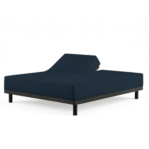 Cottingon 1 Piece Top Split King Fitted Sheet Only for Adjustable beds, Premium 100% Egyptian Cotton, 34 Inches Half Split Flex Head Bottom Sheet for Sleep Number Beds 16" Deep Mattress, Navy Blue