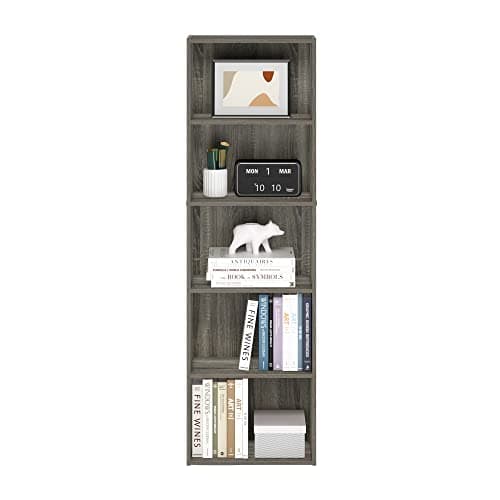 Furinno LUDER Book Shelf, 5-Cube Bookshelf, Bookcase with Open Shelf, 9.4 x 15.8 x 52, for Living Room, Bedroom, Home Office, French Oak 5