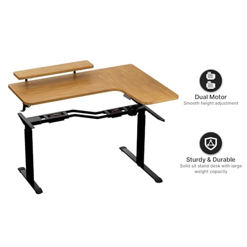 EUREKA ERGONOMIC L Shaped Standing Desk w Solid Wood Tabletop,61" Electric Corner Computer Desk, Adjustable Height Desk w Keyboard Tray,Dual Motor,LED Monitor Stand,Right/Oak 6