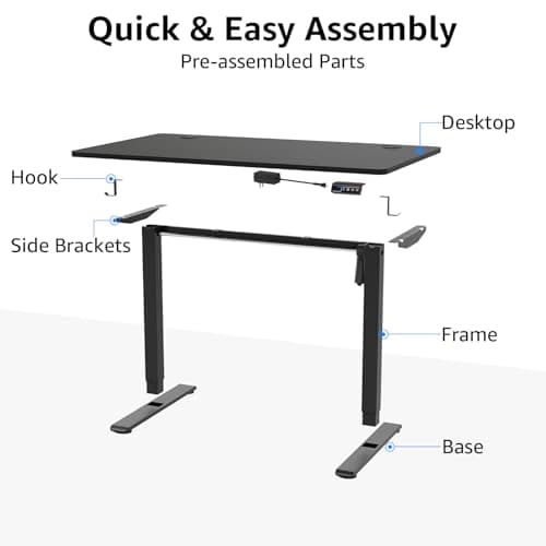 MOUNTUP Height Adjustable Electric Standing Desk Whole-Piece, 48 x 24 Inches Quick Assembly Sit Stand Desk with Memory Controller, Black 5