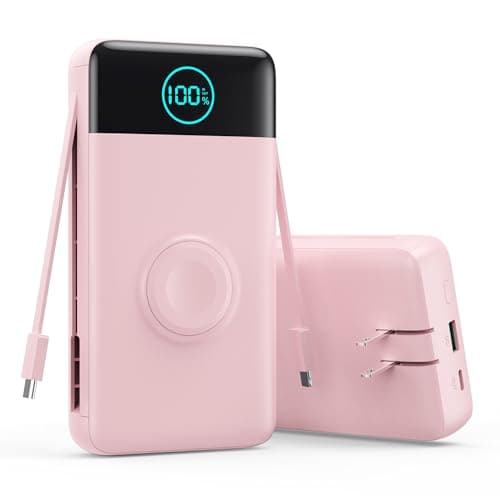 Portable Charger 40800mAh Power Bank with Built-in Cables,Wall Plug and iWatch Charger,6-IN-1 QC4.0+25W PD USB C Fast Phone Charging,Travel Essentials Battery Pack for iPhone 17/16/15,Apple Watch-Pink