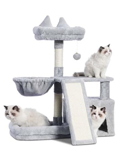 Gitelsnour Cat Tree, Cat Tower with condo, Basket, Large Bed, Platform, Scratch Board, Cat Scratching Posts for Indoor Cats, Light Gray GCT002SW