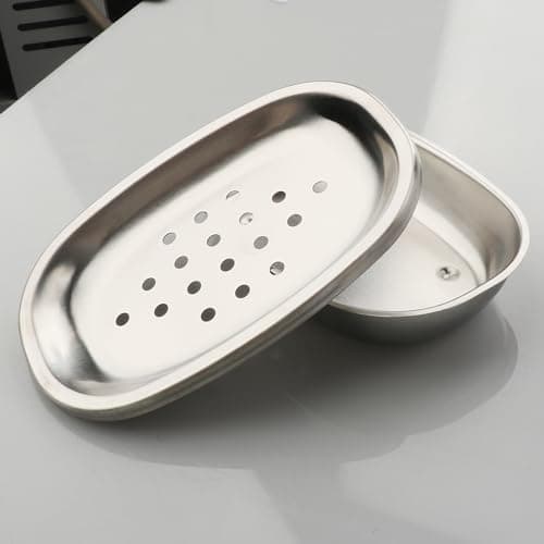 Stainless Steel Soap Dish with Double Layer Draining for Bathroom, Chrome Brushed Nickel Soap Box with Drainage, Shower Countertop Tray (Dots) 7