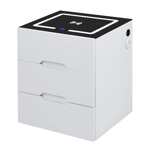 Panana LED Nightstand with 3 Drawers, 3-Color Dimmable LED Light Bedside Table with Wireless Charging Station & 2 USB Port via Touch Screen End Table Bedroom Furniture (White)