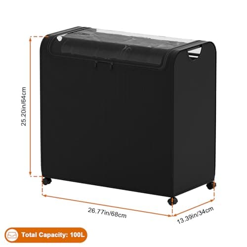Jewem 100L Sealed Laundry Sorter Cart, Double Hamper with Wheels, Rolling Basket with Lid, Heavy Duty Bin with 2 Removable Bags 7