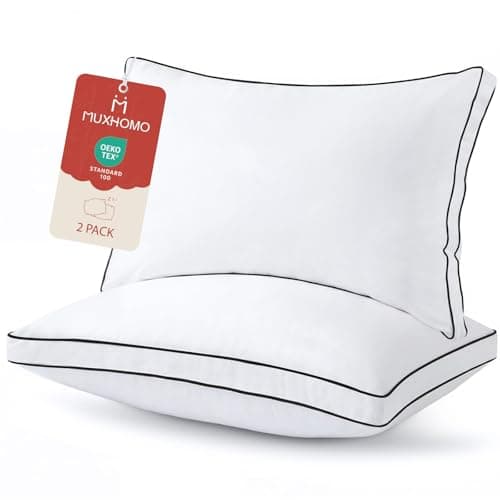 MUXHOMO Bed Pillows King Size Set of 2, Gusseted Sleeping Pillows for Side, Back, and Stomach Sleepers, Hotel Quality, Oeko-Tex Certified Fluffy Supportive Down Alternative Filling, White, 2 Pack