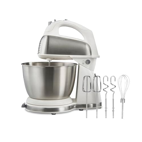 Hamilton Beach Classic Stand and Hand Mixer, 4 Quarts, 6 Speeds with QuickBurst, Bowl Rest, 290 Watts Peak Power, White (64655)
