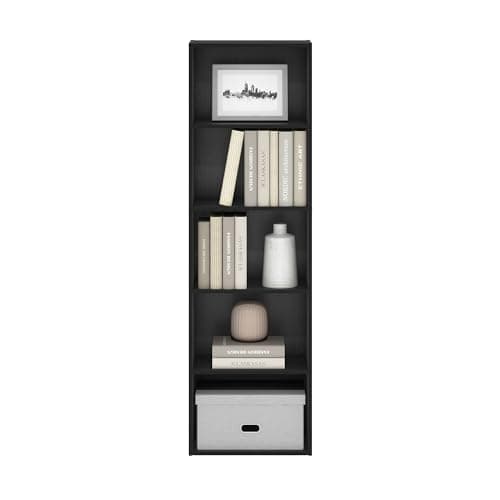 Furinno LUDER Book Shelf, 5-Cube Bookshelf, Bookcase with Open Shelf, 9.4 x 15.8 x 52, for Living Room, Bedroom, Home Office, Blackwood 5