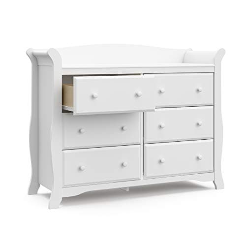 Storkcraft Avalon 6 Drawer Double Dresser (White) – Dresser for Kids Bedroom, Nursery Dresser Organizer, Chest of Drawers for Bedroom with 6 Drawers, Classic Design for Children’s Bedroom 10