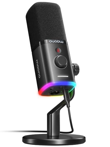 MAONO USB/XLR Podcasting Microphone for PC, Gaming Streaming Dynamic Mic with Mute Button, RGB, Desktop Stand,Computer Mic for Video Studio Recording-PD100X,Black