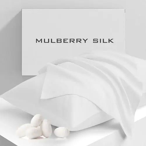 Cobnom Pure Mulberry Silk Pillowcases Set of 2, Queen Size with Zipper - Grade-6A 19 Momme, 600 Thread Count Soft Smooth Cooling, Hair and Skin Friendly (White, 20x30 Inch)