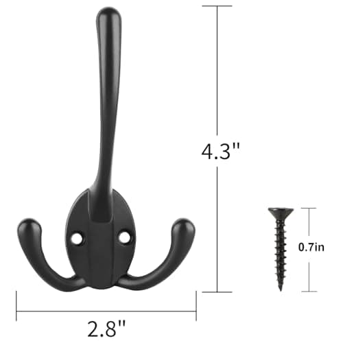 IBosins 6 Pack Big Heavy Duty Three Prongs Coat Hooks Wall Mounted with 24 Screws (Two Types of Screws Included) Retro Double Utility Rustic Hooks for Thick Coat, Big Heavy Bags (6 Pack) 8