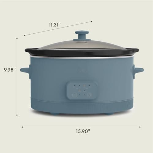 bella 6.0 Qt Programmable Slow Cooker, Ceramic Nonstick Coating, Adjustable Temperature & Cooking Times, Dishwasher Safe Stoneware Pot & Tempered Glass Lid, Tangle Free Cord Wrap, Surf 8