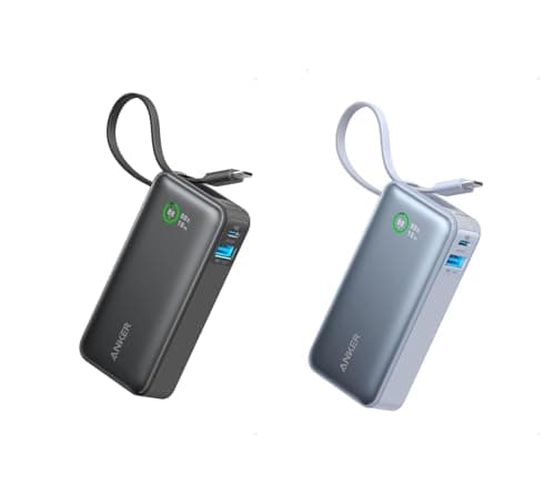 Anker Nano Power Bank, 10,000mAh Portable Charger with Built-in USB-C Cable, 30W Recharging, 30W Max Output with 1 USB-C, 1 USB-A, for iPhone 16/15 Series, MacBook, Galaxy, AirPods, and More（Black and