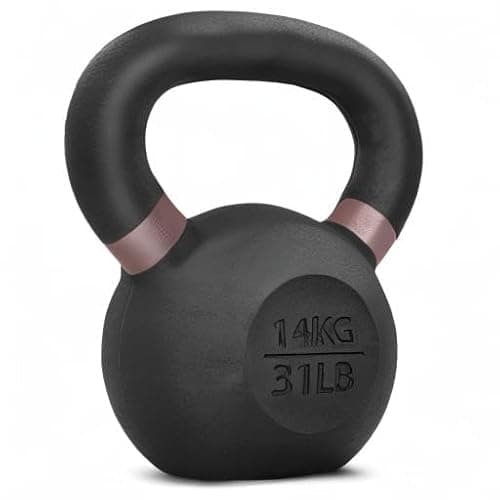 Yes4All Powder Coated Kettlebell, 31 lb Cast Iron Core Kettlebells with Non-Slip Handle & Flat Bottom for Conditioning, Heavy Duty for Strength Training - Single, Brown 8