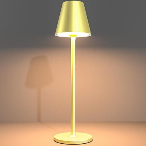 Timjorman 1-Pack Cordless Table Lamps - 5000mAh Rechargeable Battery Operated Desk Lamp, 3-Level Dimmable LED Night Light for Bedroom, Dining, Restaurant - Metal Design (Champagne Gold-1Pack)