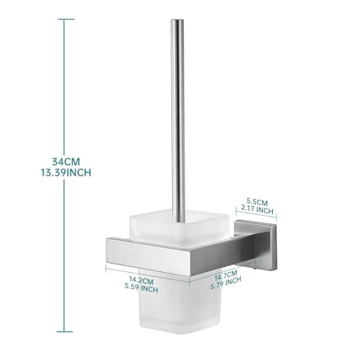 FVITA Toilet Brush Wall Mounted Toilet Bowl Brush and Holder Glass Toilet Brush Holder for Bathroom Square Brushed Nickel 5