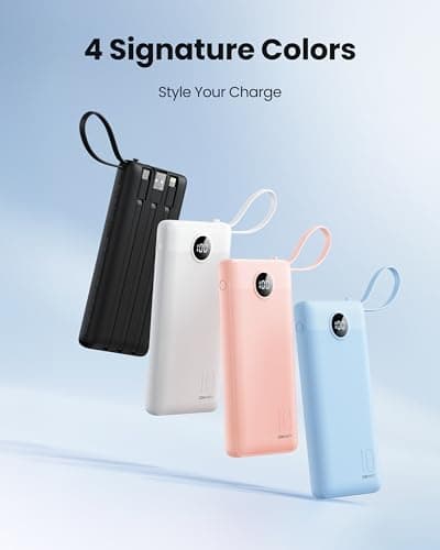 Coowisty Portable Charger with Built-in Cables, Slim 10000mAh Power Bank with USB C, Travel Essentials External Battery Pack 5 Outputs 2 Inputs LED Display Compatible with iPhone/Android & More(Black) 7