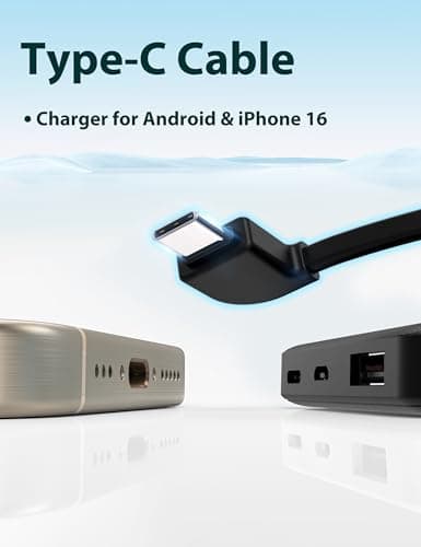 miisso 6000mah Ultra Slim Built in Cables Power Bank, Card Size Built in USB C Cords Battery Pack Portable Charger for Phones, 3 Output External Battery Pack Compatible with iPhone, Deep Black 6