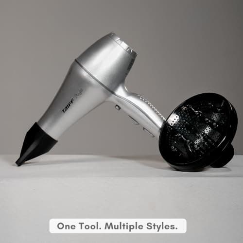 Taiff Style IonSense Professional Hair Dryer | 1875W Ionic Ceramic Blow Dryer with Diffuser | Lightweight Travel Friendly | Dual Voltage - Fast Drying | Silver 6