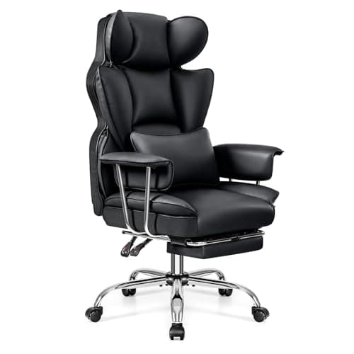 BESTFAIR Office Desk Chair, Big and Tall Executive Office Chair with Footrest, Leather Computer Chair, Ergonomic Reclining Chair High Back with Lumbar Support, Large Home Office Chair (Black)
