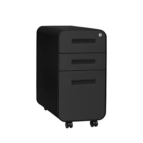 Laura Davidson Furniture Stockpile Slim 3-Drawer Mobile File Cabinet with Lock - Under Desk Metal Filing Cabinet, Legal/Letter File Folders, Wheels and Stationary Feet, Pre-Assembled, All Black