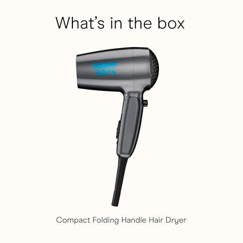 Conair Travel Hair Dryer with Dual Voltage, 1875W Compact Blow Dryer with Folding Handle, Gray 11