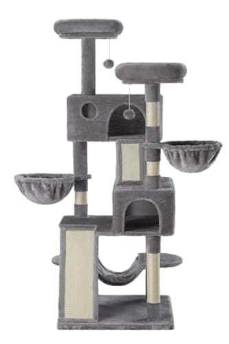 SHA CERLIN 65in Larger Cat Tree Tower Condo for Indoor Kitties/Multi-Level Furniture Activity Center with Wide Base/Cozy Plush Cat Perches/Baskets/Sisal Scratching Posts and Hammock/Grey 9