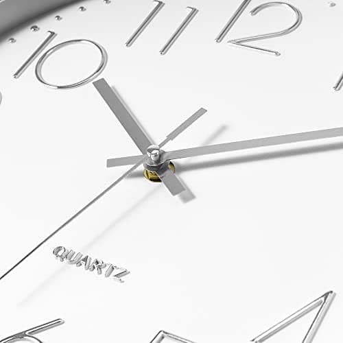 Foxtop Silver Wall Clock Silent Non-Ticking Battery Operated Round Modern Wall Clock for Office School Home Living Room Bedroom Bathroom Kitchen Decor 12 inch 9